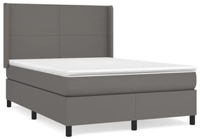 Κρεβάτι Boxspring με Στρώμα Γκρι 140x200εκ. από Συνθετικό Δέρμα - Γκρι