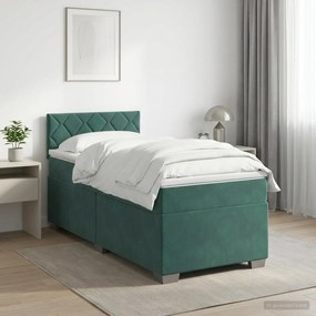 vidaXL Κρεβάτι box spring με στρώμα Σκούρο Πράσινο 90 x 200 cm Βελούδο