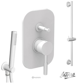 La Torre NEW TECH Μίκτης εντοιχισμού 2 εξ με εκτροπέα &amp; Παροχή νερού με τηλέφωνο &amp; σπιράλ &amp; βέργα ντους 70εκ White Matt