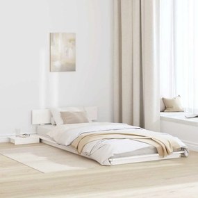 vidaXL Κρεβάτι με κομοδίνα Λευκό 90x200εκ Μασίφ ξύλο