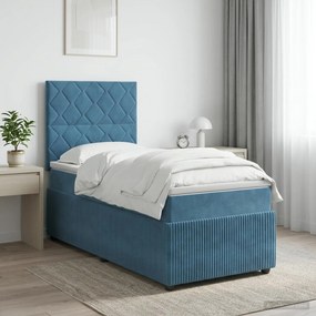 vidaXL Κρεβάτι box spring με στρώμα Μπλε 90 x 190 cm Βελούδο