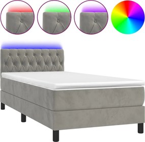 vidaXL Κρεβάτι Boxspring με Στρώμα &amp; LED Αν.Γκρι 90x190 εκ. Βελούδινο