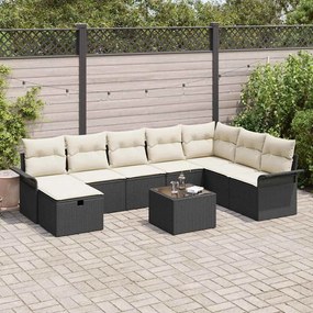 vidaXL Σετ Καναπέ Κήπου 9 pcs Μαύρο και κρεμ 297.5 x 187.5 x 85 εκ