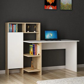 Γραφείο με βιβλιοθήκη Slate pakoworld χρώμα λευκό-φυσικό 120x60x112εκ - Μελαμίνη - 120-000022