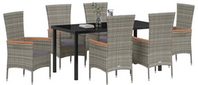 vidaXL Σέτ φαγητού για κήπο με μαξιλάρι 7 pcs Γκρι Πολυ ράταν