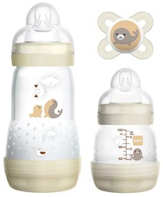 Βρεφικό Σετ Δώρο Starter 655U (Σετ 3τμχ) Με Μπιμπερό 130ml,260ml Και Πιπίλα 0+ Μηνών Cream Mam 260ml Silicon,Plastic