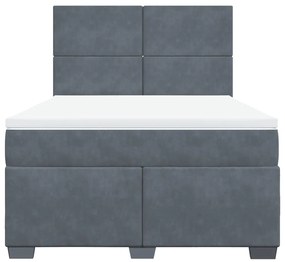 Κρεβάτι Boxspring με Στρώμα Σκούρο Γκρι 140x200 εκ. Βελούδινο - Γκρι