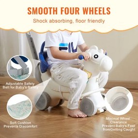 VEVOR 4 in 1 Rocking Horse for Toddlers 1-3 Years Ride on Toy with Sound Blue