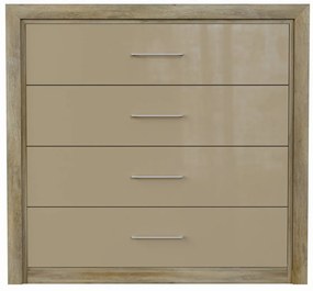 Σιφονιέρα Boston Z101, Γυαλιστερό Beige, Canyon δρυς, 96.5x103.5x40cm