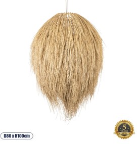 01913 GloboStar® ARCHIPELAGO 01913 Boho Κρεμαστό Φωτιστικό Πλέγμα Μονόφωτο 1 x E27 IP20 Μπεζ Ξύλο - Μ80 x Π80 x Υ100cm