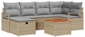 vidaXL Σετ Καναπέ Κήπου με μαξιλάρι 7 pcs Μπεζ Πολυ ράταν