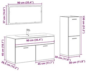 Σετ Επίπλων Μπάνιου 3Τεμαχίων Παλιό Ξύλο από Επεξεργασμένο Ξύλο - Καφέ