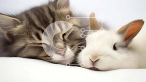 Σετ των 2 Intra Συλλεκτικό Ξύλινο Παζλ Plywood  4mm - Γάτα και κουνέλι αγκαλιάζονται μαζί Σε Ξύλινο Κουτί - Διαστάσεις: 10x10 cm – 25 κομμάτια