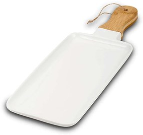 Πιατέλα Σερβιρίσματος Με Λαβή Terrestrial 10-263-030 47x18x2,5cm White-Natural Nava Porcelain,Bamboo