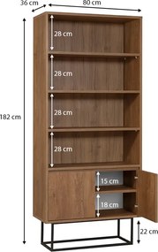 Βιβλιοθήκη Amedeo Megapap χρώμα καρυδί 80x36x182εκ.