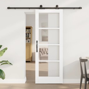 vidaXL Συρόμενη Πόρτα με Σετ Εξαρτημάτων 'ORKDAL' Λευκή από Συμπαγές Ξύλο & Γυαλί