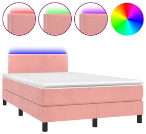 vidaXL Κρεβάτι Boxspring με Στρώμα &amp; LED Ροζ 120x200 εκ. Βελούδινο