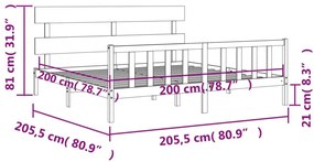 Πλαίσιο Κρεβατιού με Κεφαλάρι Μαύρο 200x200 εκ. Μασίφ Ξύλο - Μαύρο