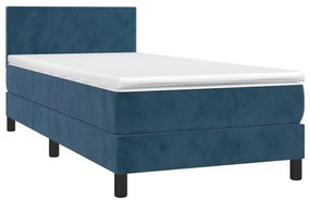 vidaXL Κρεβάτι Boxspring με Στρώμα &amp; LED Σκ. Μπλε 90x190 εκ. Βελούδινο