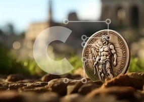 Intra Συλλεκτικό Ξύλινο Παζλ Plywood 4mm - Αρχαίο ρωμαϊκό νόμισμα στους βράχους Σε Ξύλινο Κουτί - Διαστάσεις Puzzle: 10x10 cm – 25 κομμάτια