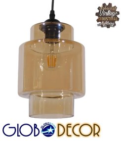 GloboStar® ASPEN 10001078 Vintage Industrial Κρεμαστό Φωτιστικό Οροφής Μονόφωτο 1 x E27 Γυάλινο Φιμέ Μελί Φ18 x Y30cm