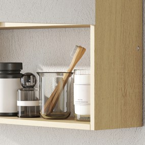 Ντουλάπι μπάνιου, πόρτες καθρέφτη, ανοιχτό ράφι, επιτοίχιο, MDF, μοριοσανίδα, δρυς