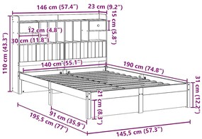 ΚΡΕΒΑΤΙ ΒΙΒΛΙΟΘΗΚΗ ΧΩΡΙΣ ΣΤΡΩΜΑ 140X190 ΕΚ ΜΑΣΙΦ ΞΥΛΟ ΠΕΥΚΟΥ 3322411