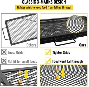 VEVOR Square Cooking Grate Fire Pit Grill Grate w/ X Marks Foldable 36" x 36"