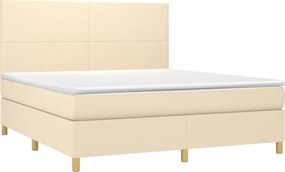vidaXL Κρεβάτι Boxspring με Στρώμα &amp; LED Κρεμ 180x200 εκ. Υφασμάτινο