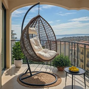 Κούνια Zafer μέταλλο-pp καφέ-μαξιλάρι μπεζ 106x103x200 εκ.