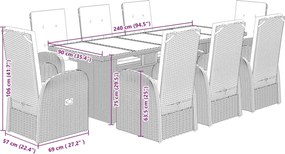 vidaXL Σετ Τραπεζαρίας Κήπου 9 τεμ. Γκρι Συνθ. Ρατάν με Μαξιλάρια