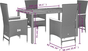 vidaXL Σετ Τραπεζαρίας Κήπου 5 Τεμαχίων Μαύρο Συνθ. Ρατάν με Μαξιλάρια