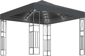 vidaXL Κιόσκι με Φωτάκια LED Ανθρακί 3 x 3 μ. Υφασμάτινο