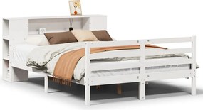 vidaXL Κρεβάτι Βιβλιοθήκη Χωρίς Στρώμα Λευκό 135x190 εκ Μασίφ Πεύκο