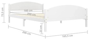 Πλαίσιο Κρεβατιού Λευκό 160 x 200 εκ. από Μασίφ Ξύλο Πεύκου - Λευκό