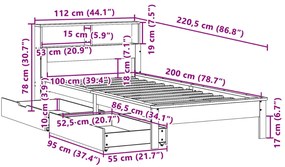 Κρεβάτι Βιβλιοθήκη Χωρίς Στρώμα 100x200 εκ. Μασίφ Ξύλο Πεύκο - Λευκό