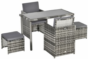 Outsunny Πολυρατάν Πολυθρόνα για 4 άτομα Σετ Τραπεζαρίας Σετ Κήπου με Μαξιλάρια, Γκρι