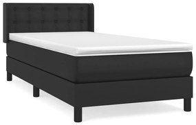 vidaXL Κρεβάτι Boxspring με Στρώμα Μαύρο 90x190εκ. από Συνθετικό Δέρμα