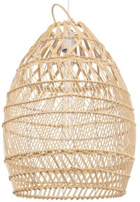 00710 GloboStar®  TAHITI 00710 Boho Κρεμαστό Φωτιστικό Πλέγμα Μονόφωτο 1 x E27 IP20 Μπεζ Ξύλο - Μ38 x Π38 x Υ50cm