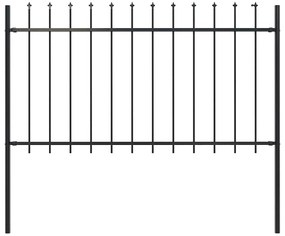 Φράχτης Κήπου με Κορυφή Δόρυ από Ατσάλι, Μαύρος 181 x 100 εκ.