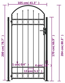 vidaXL Καγκελόπορτα με Αψιδωτή Κορυφή και 2 Στύλους Μαύρη 105x204 εκ.