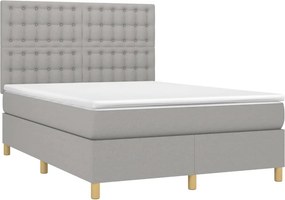 vidaXL Κρεβάτι Boxspring με Στρώμα &amp; LED Αν.Γκρι 140x200εκ. Υφασμάτινο
