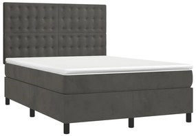 vidaXL Κρεβάτι Boxspring με Στρώμα Σκούρο Γκρι 140x200 εκ. Βελούδινο