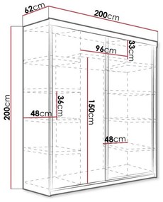 Ντουλάπα Dover 105, Sonoma οξιά, 200x200x62cm, 174 kg, Πόρτες ντουλάπας: Ολίσθηση, Αριθμός ραφιών: 9, Αριθμός ραφιών: 9 | Epipla1.gr