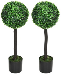 HOMCOM Σετ 2 Τεχνητών Πυξαριών, 2 Πυξάρια, Εξωτερικού Χώρου, 20 cm x 20 cm x 60 cm, Πράσινο + Καφέ + Μαύρο