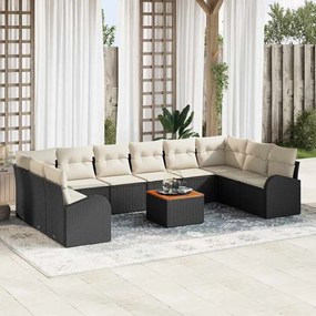 vidaXL Σετ Καναπέ Κήπου με μαξιλάρι 11 pcs Μαύρο Πολυ ράταν