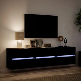 vidaXL Έπιπλο Τοίχου Τηλεόρασης με LED Μαύρο 180x31x45 εκ.