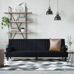 Καναπές Κρεβάτι με Μπράτσα Μαύρος Βελούδινος - Μαύρο