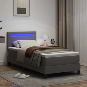 vidaXL Κρεβάτι με ελατήρια με στρώμα Γκρι 100 x 200 cm Τεχνητό δέρμα