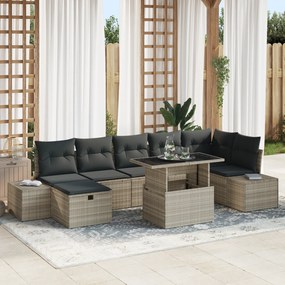 vidaXL Σετ καναπέ κήπου 8 τεμαχίων με μαξιλάρια ελαφρύ γκρι πολυ-ρατάν